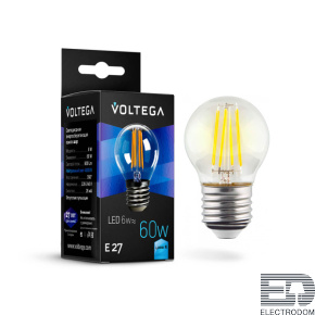 Лампа светодиодная филаментная Voltega E27 6W 4000К прозрачная VG10-G1E27cold6W-F 7024 - цена и фото