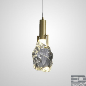 Подвесной светильник с цилиндрическим плафоном и рассеивателем в виде неограненного кристалла на металлической рейке GLADYS brass - цена и фото