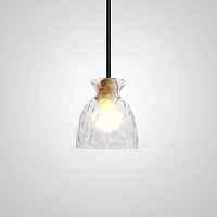 Серия подвесных светильников с рельефными плафонами разной формы из выдувного стекла с деревянным цоколем OMG GLASS D19 tree - цена и фото