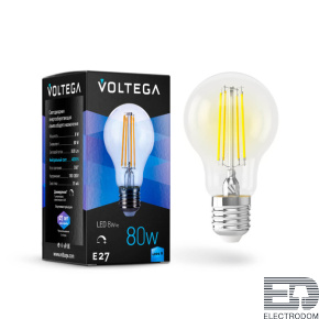 Лампа светодиодная филаментная диммируемая Voltega E27 8W 4000К прозрачная VG10-А1E27cold8W-FD 5490 - цена и фото