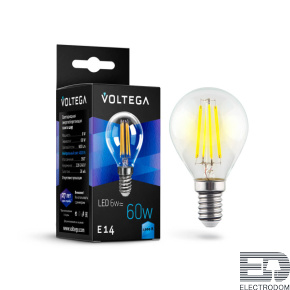 Лампа светодиодная филаментная Voltega E14 6W 4000К прозрачная VG10-G1E14cold6W-F 7022 - цена и фото