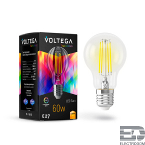 Лампа светодиодная Voltega E27 7W 2800K прозрачная VG10-A60E27warm7W-FHR 7154 - цена и фото