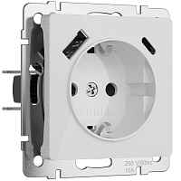 Werkel Розетка с заземлением, шторками и USB тип A+C (белый акрил) / W1171741