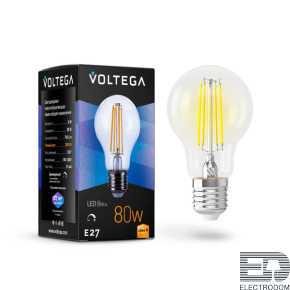 Лампа светодиодная филаментная диммируемая Voltega E27 8W 2800К прозрачная VG10-А1E27warm8W-FD 5489 - цена и фото