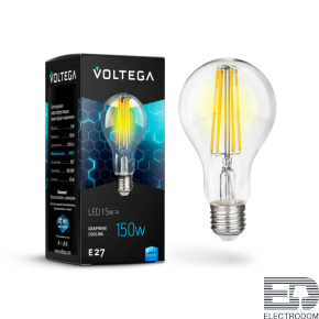 Лампа светодиодная филаментная Voltega E27 15W 4000К прозрачная VG10-A1E27cold15W-F 7103 - цена и фото