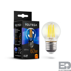 Лампа светодиодная филаментная Voltega E27 6W 2800К прозрачная VG10-G1E27warm6W-F 7023 - цена и фото