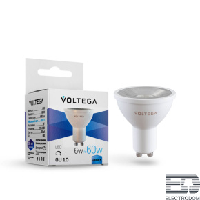 Лампа светодиодная Voltega GU10 6W 4000К прозрачная VG2-S1GU10cold6W-D 7109 - цена и фото