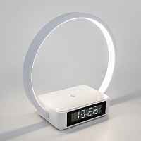 Сенсорная светодиодная настольная лампа с беспроводной зарядкой и будильником Eurosvet Timelight 80505/1 белый - цена и фото