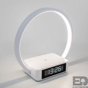Сенсорная светодиодная настольная лампа с беспроводной зарядкой и будильником Eurosvet Timelight 80505/1 белый - цена и фото