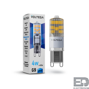 Лампа светодиодная Voltega G9 4W 4000К прозрачная VG9-K2G9cold4W 7125 - цена и фото