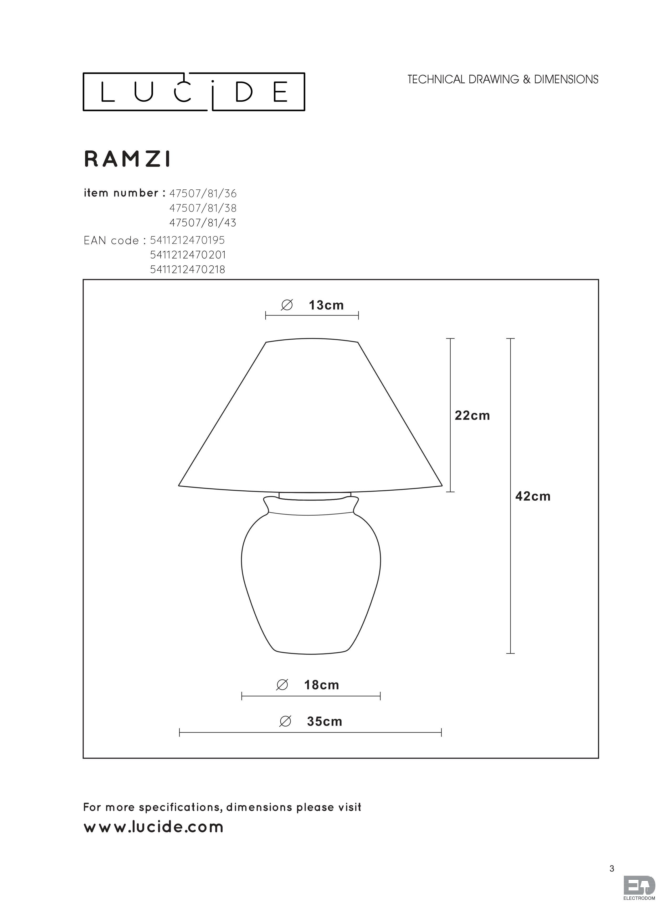 Настольная лампа Lucide Ramzi 47507/81/36 - цена и фото 4