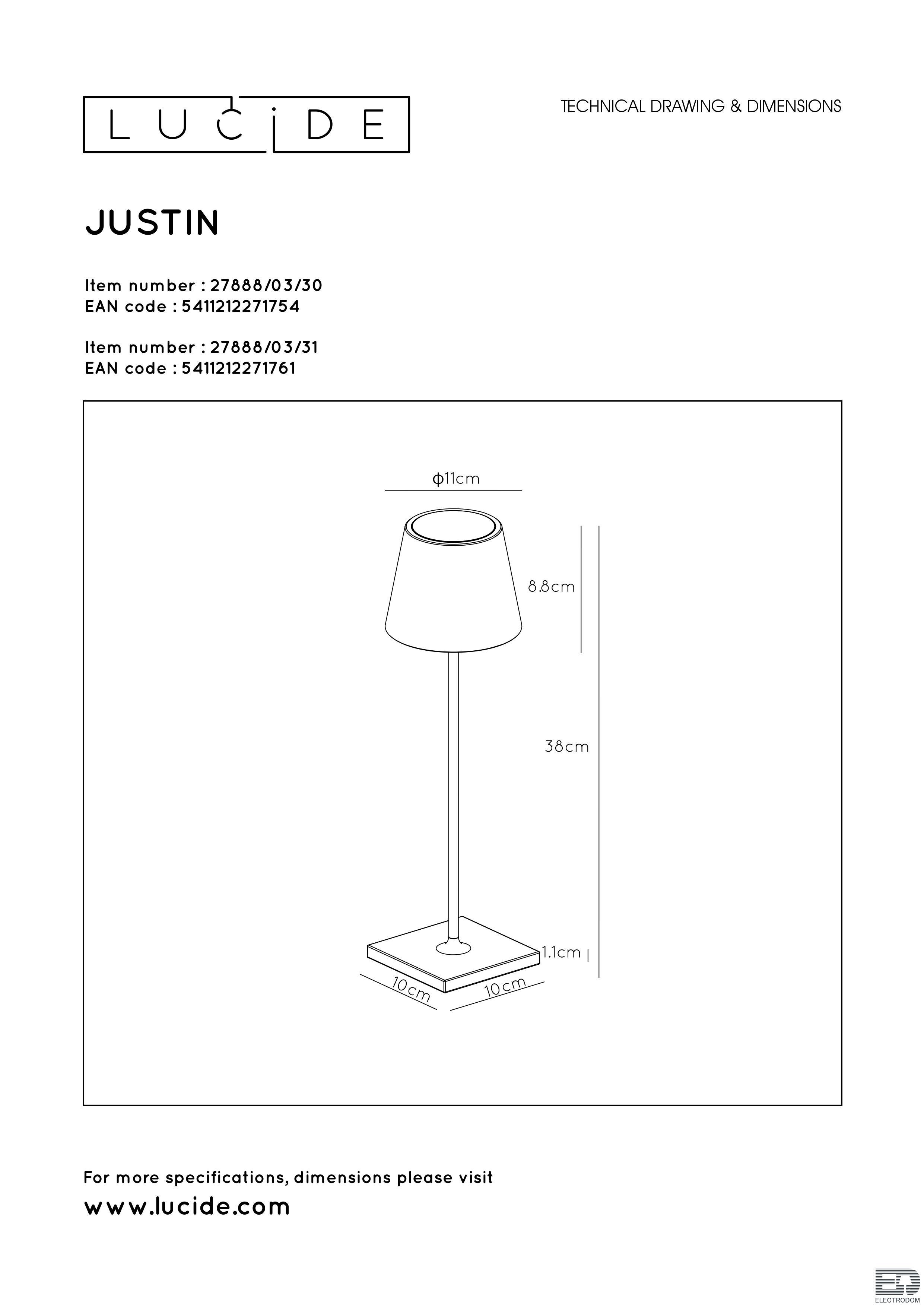 Настольная лампа Lucide Justin 27888/03/30 - цена и фото 8