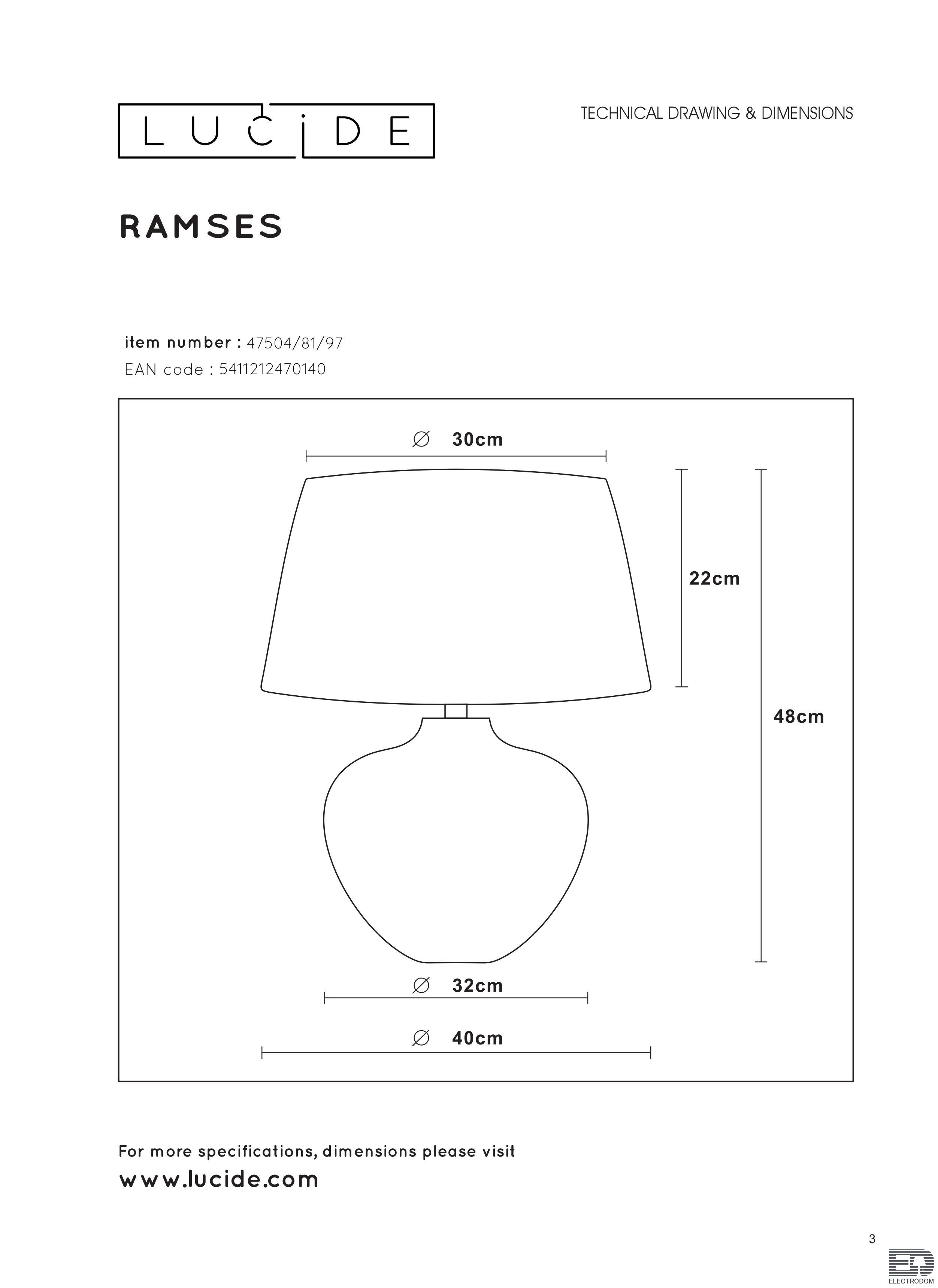 Настольная лампа Lucide Ramses 47504/81/97 - цена и фото 4