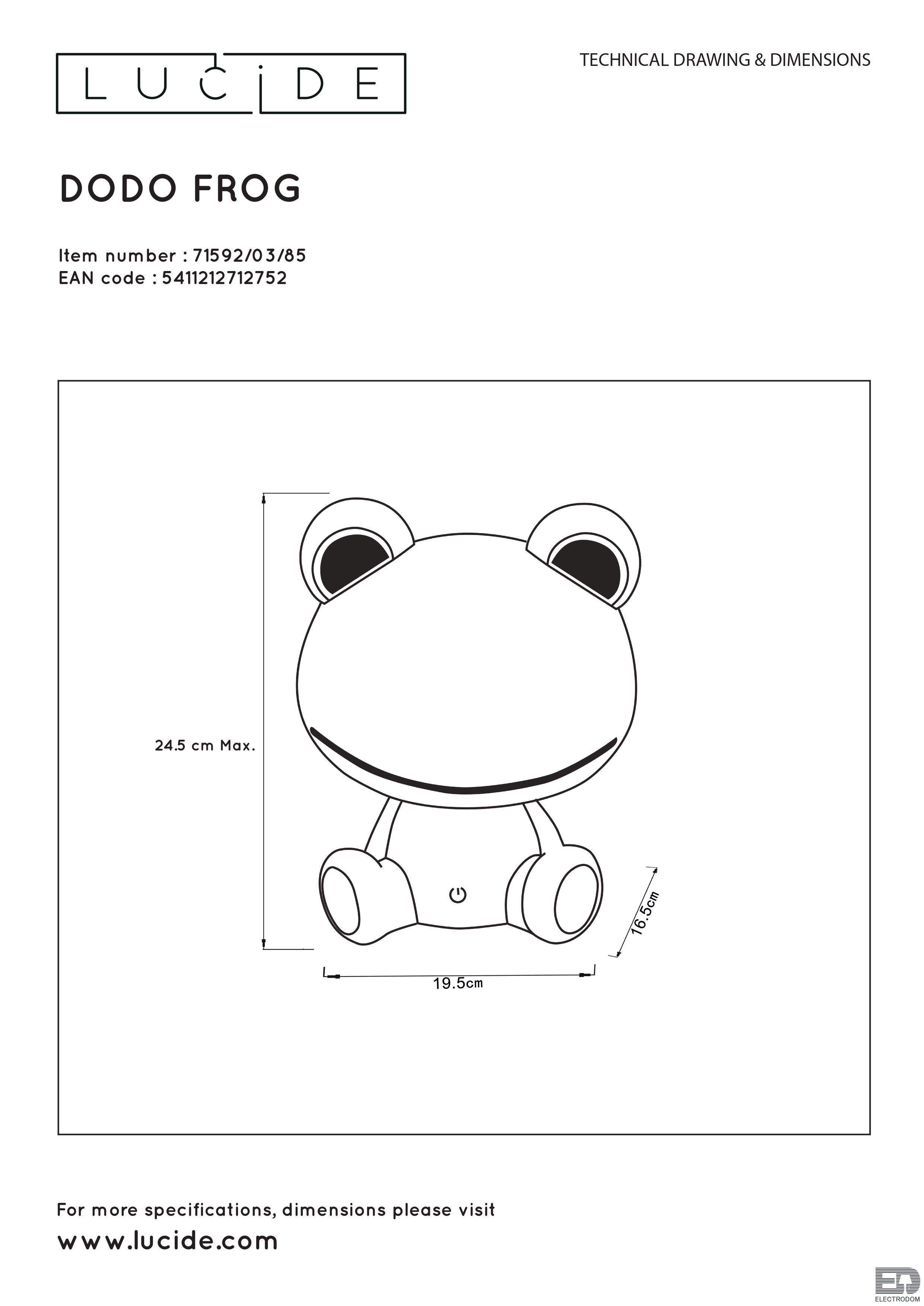 Настольная лампа Lucide Dodo frog 71592/03/85 - цена и фото 4