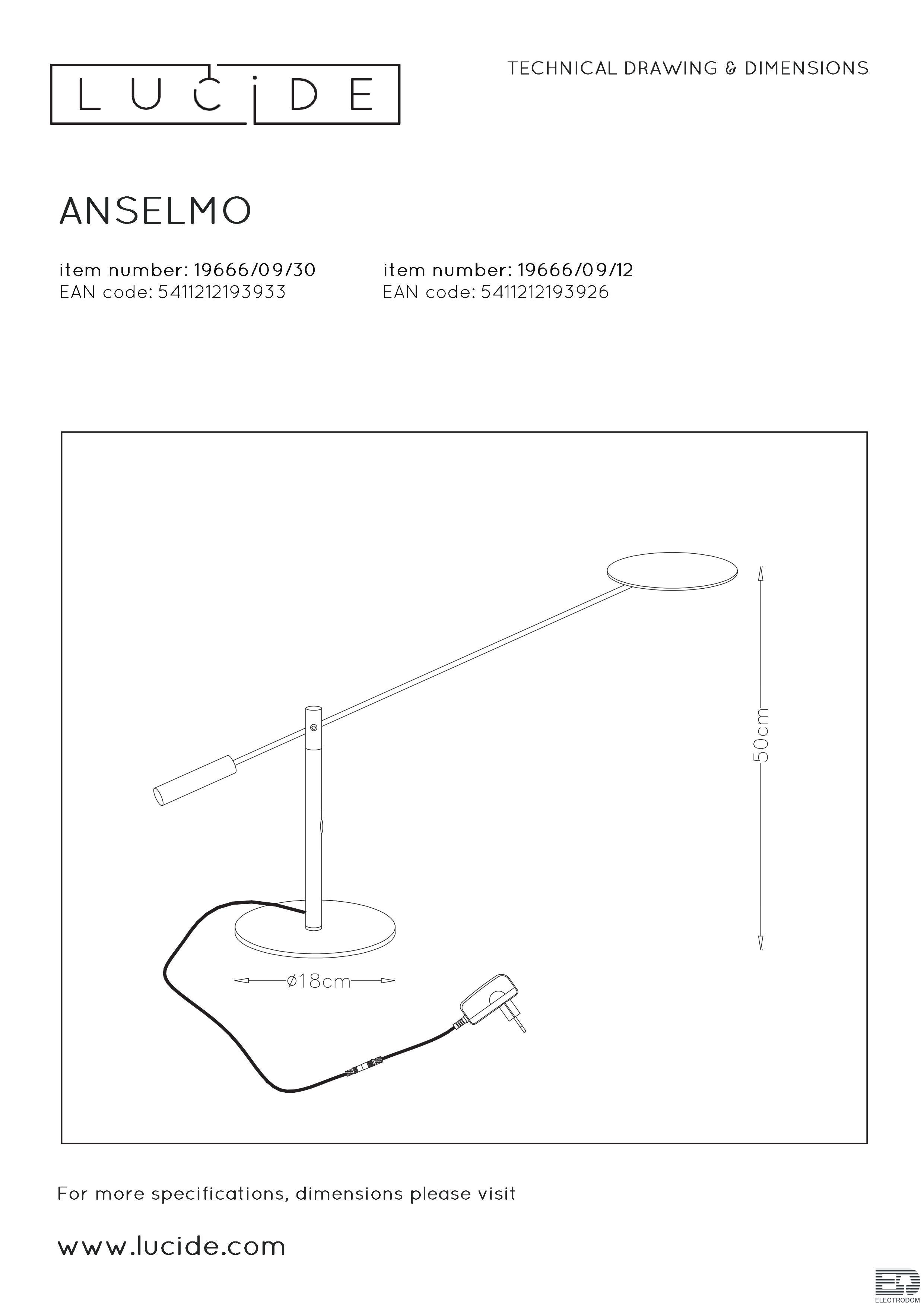 Настольная лампа Lucide Anselmo 19666/09/12 - цена и фото 9